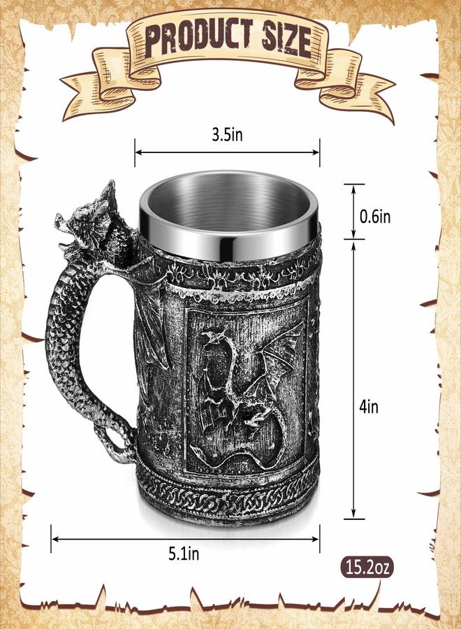 Reallnaive 2 Pcs Medieval Dragon Mug 15oz Goth Game Dungeons Coffee Mug Novelty Thrones Beer Stein Tankard Stainless Drinking Cup for Men GOT Dragon Lover Collector Medieval Gift Party Decoration - Image 2